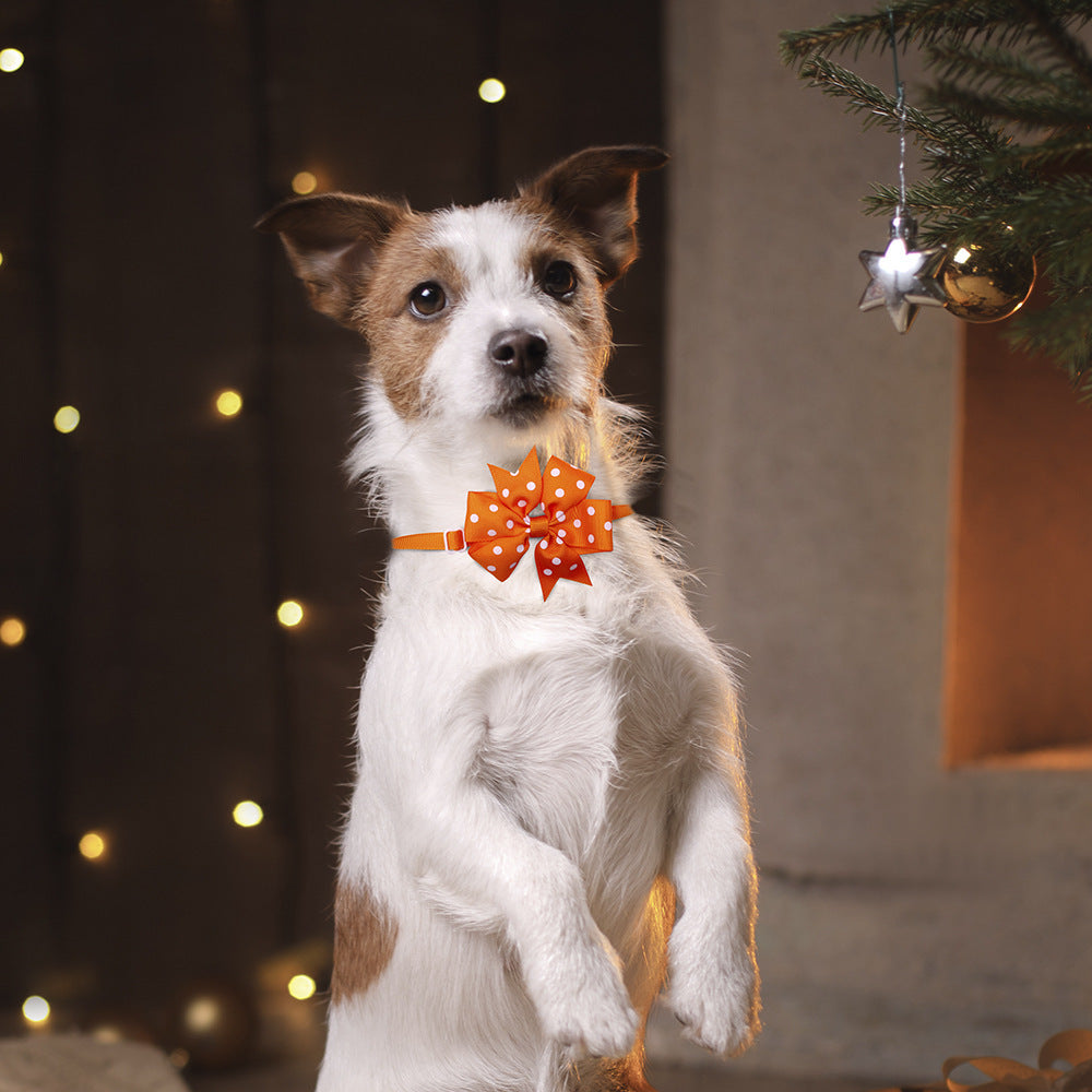 Pet Bow Tie Bow Dog Cat Headdress Solid Color Wave Point Hexagon