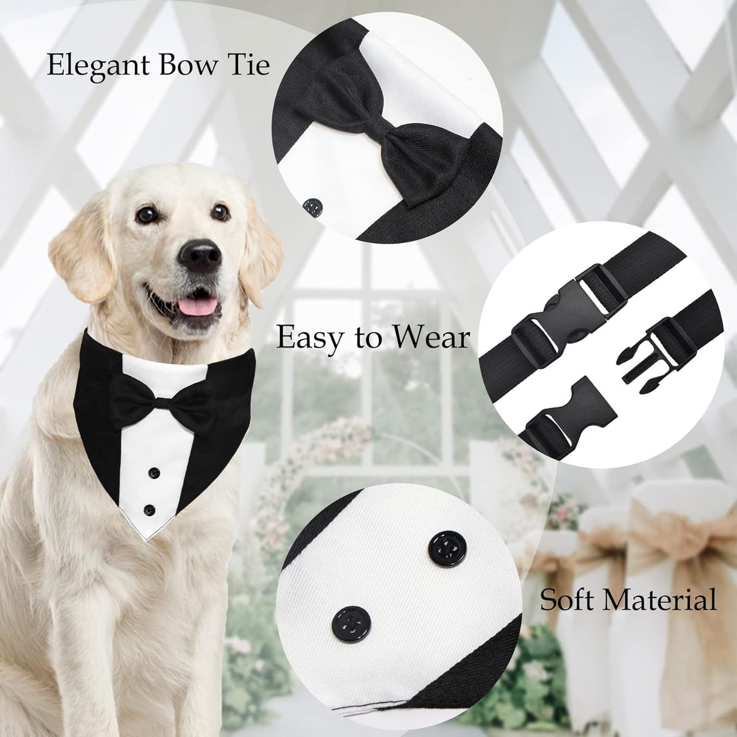 Dog Tuxedo Suit With Bow Tie And Bandana  Adjustable Formal Costumes For Small, Medium, Large Dogs Perfect For Weddings Birthdays