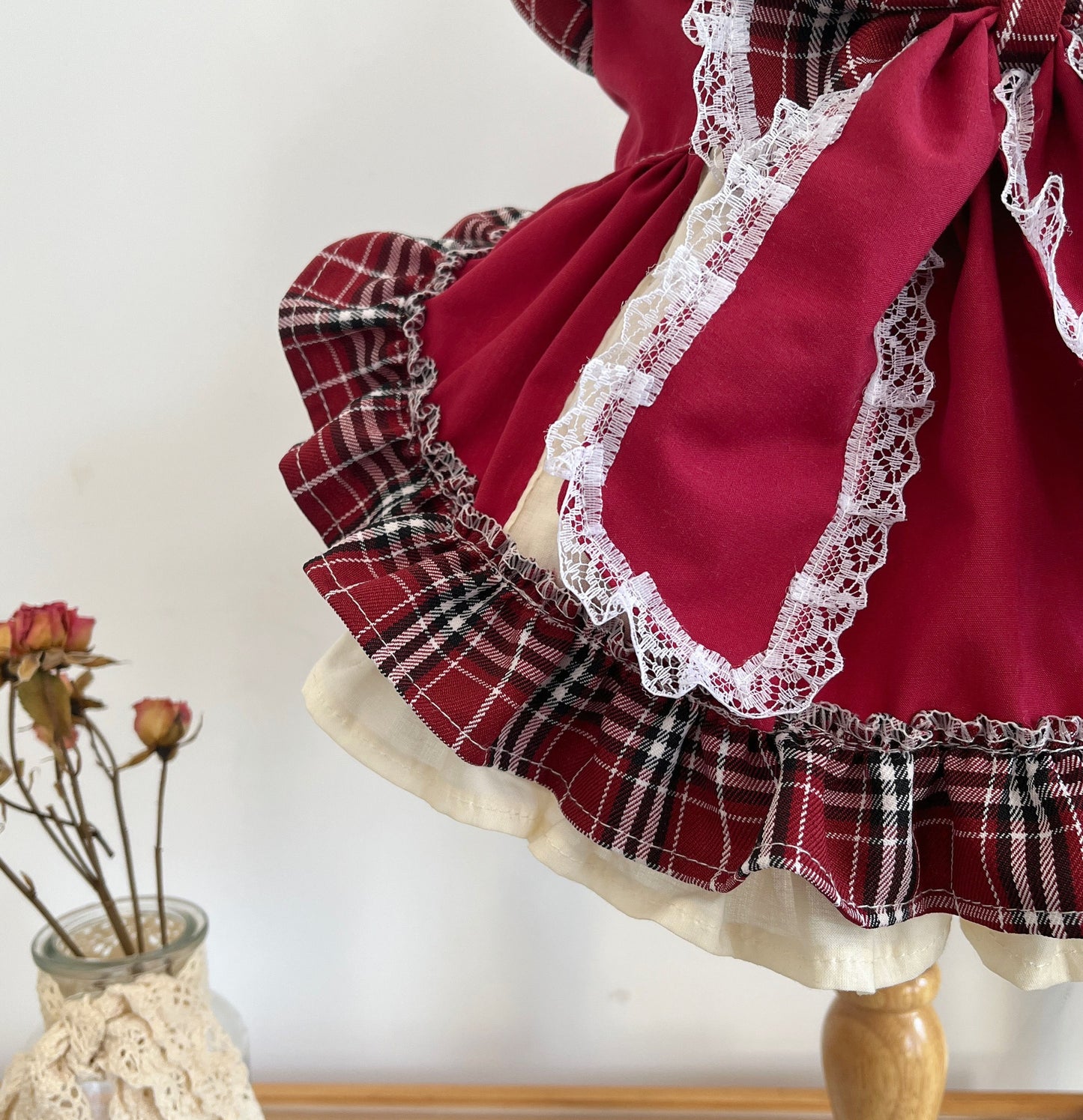 Princess Lolita Dress With Pet Bow Plaid Lace