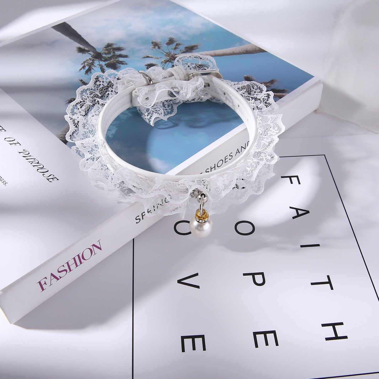 Pet cat bell black and white lace wedding ring