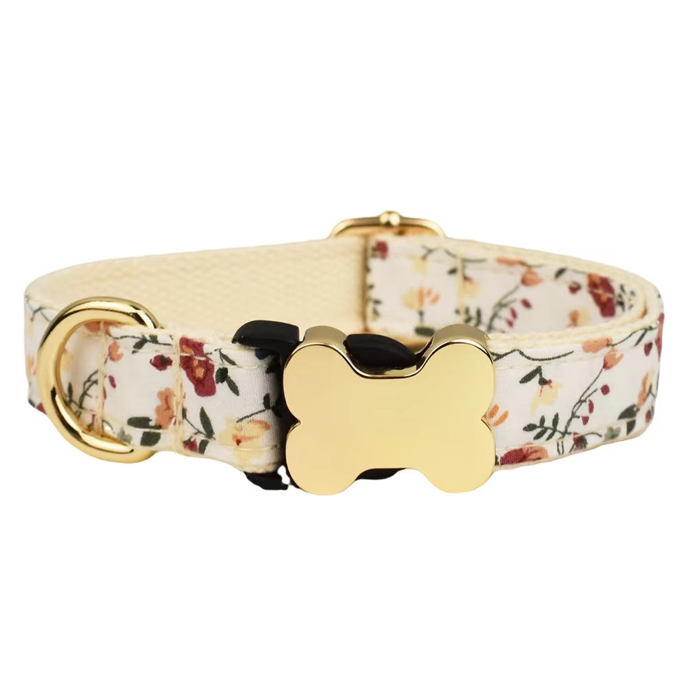 Flat Fabric Printed Grid Series Bone Buckle Dog Collar
