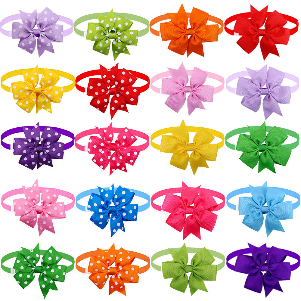 Pet Bow Tie Bow Dog Cat Headdress Solid Color Wave Point Hexagon