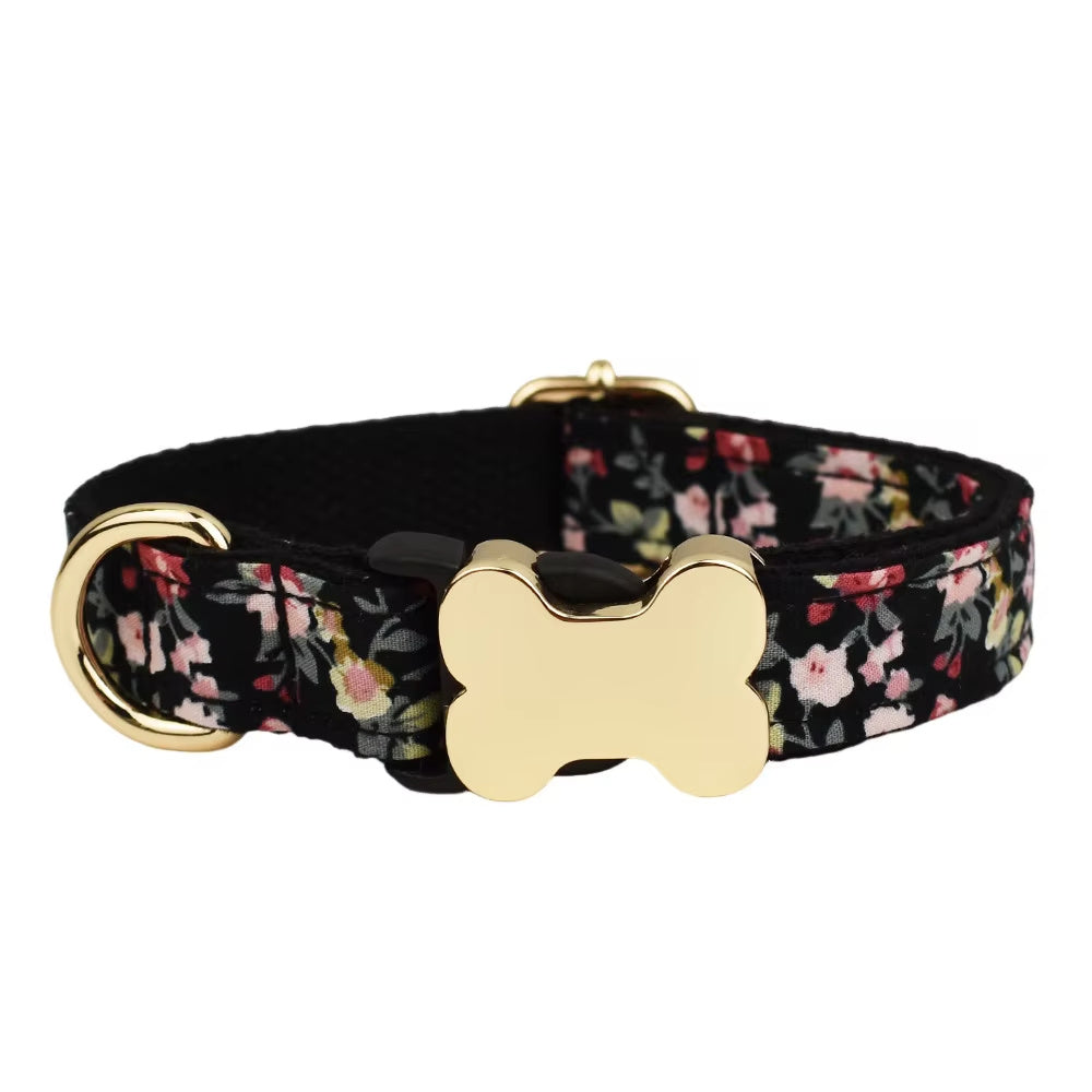 Flat Fabric Printed Grid Series Bone Buckle Dog Collar