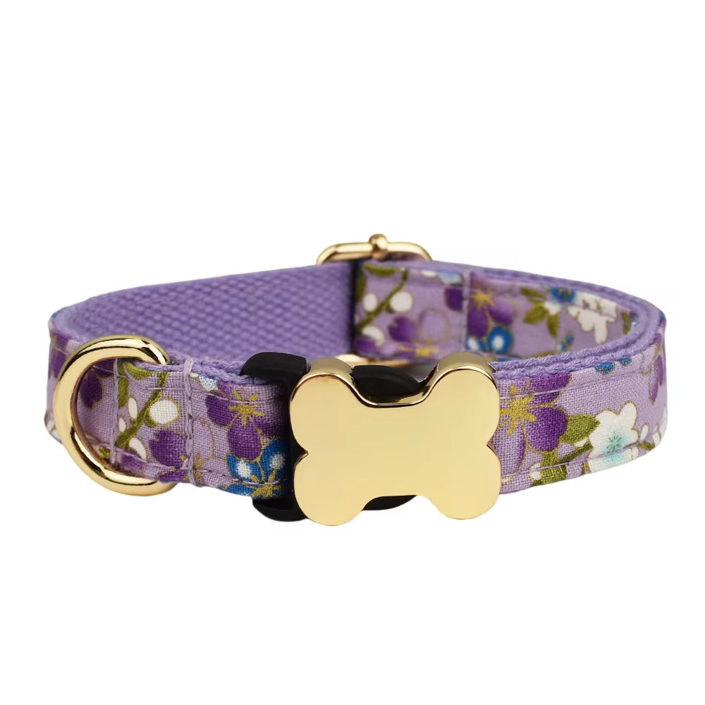 Flat Fabric Printed Grid Series Bone Buckle Dog Collar