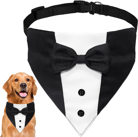 Dog Tuxedo Suit With Bow Tie And Bandana  Adjustable Formal Costumes For Small, Medium, Large Dogs Perfect For Weddings Birthdays