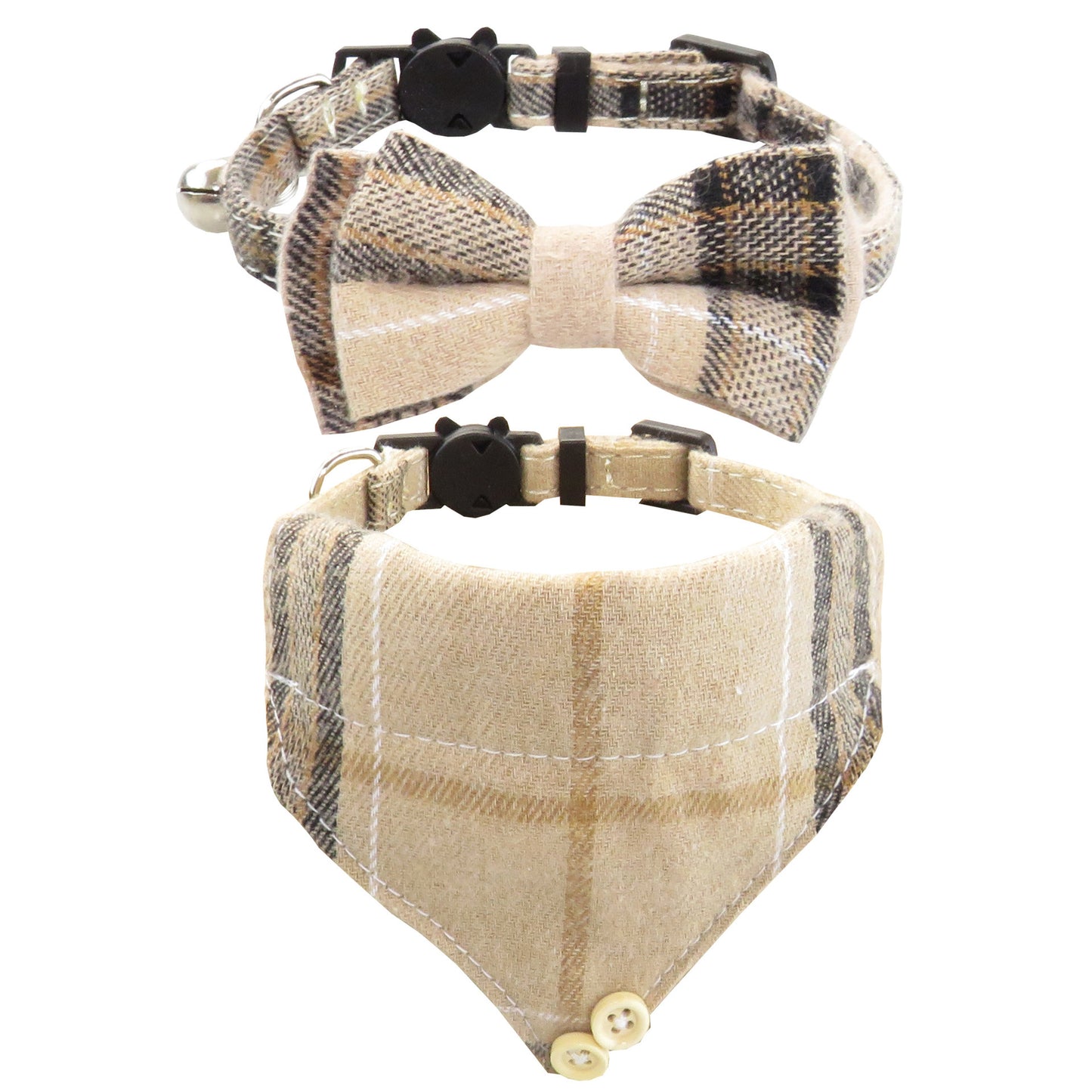Bow Tie Cat Collar Bandana Breakaway Pet Collar Bandana With Classic Plaid Adjustable Cat Collar With Scarf And Bowtie Necklace