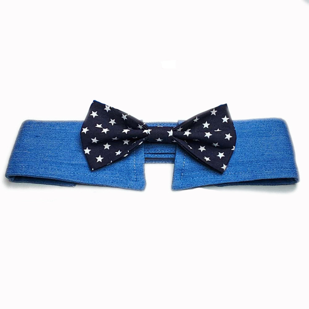 Durable Pet Collar Adjustable Denim Pet Collar With Star Pattern Dog Necktie For Holiday Weddings Formal Events For Dogs