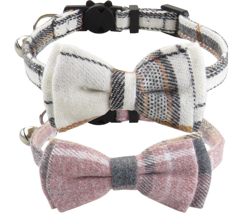 Bow Tie Cat Collar Bandana Breakaway Pet Collar Bandana With Classic Plaid Adjustable Cat Collar With Scarf And Bowtie Necklace
