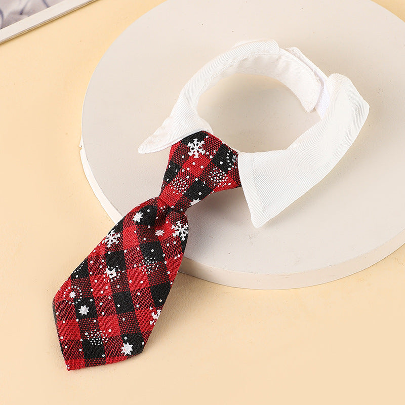 Christmas Dog Necktie, Adjustable Winter Snowflake Pattern Pet Tie Collar With Red Plaid For Small Medium Cat Dog Christmas Weddings Pet Tuxedo Outfit Decoration
