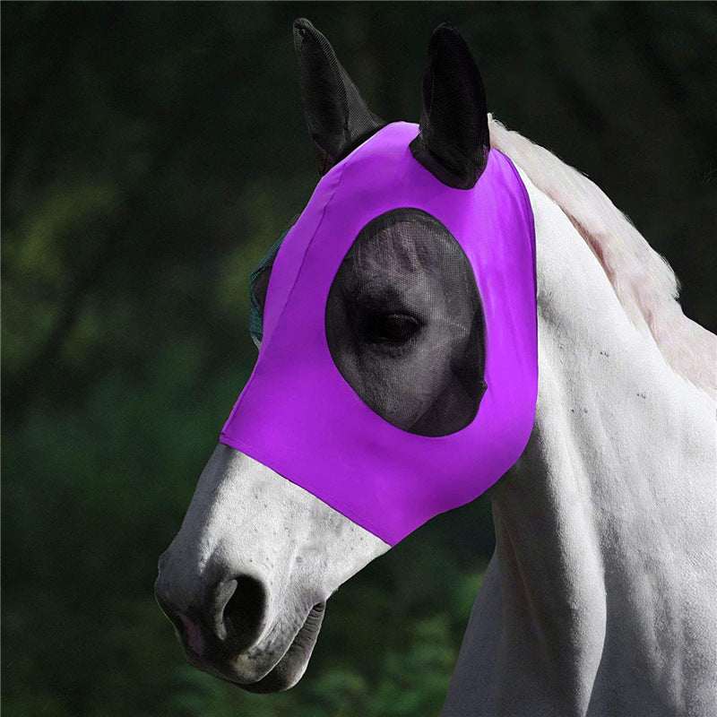 Lycra Horse Fly Mask With Ears Comfort Fit Mesh Trail Pasture Sun UV Protection
