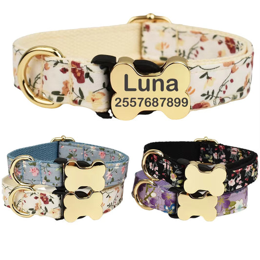 Flat Fabric Printed Grid Series Bone Buckle Dog Collar