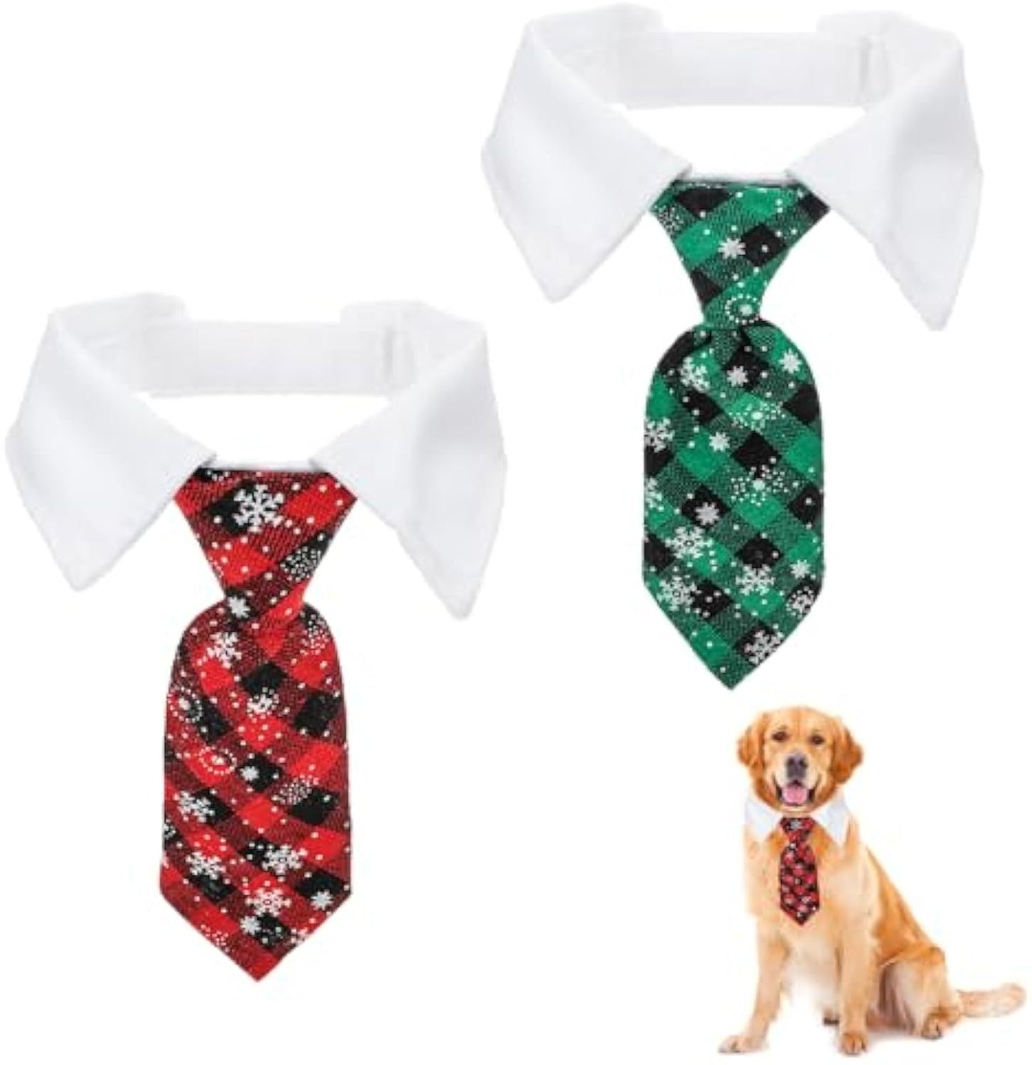 Christmas Dog Necktie, Adjustable Winter Snowflake Pattern Pet Tie Collar With Red Plaid For Small Medium Cat Dog Christmas Weddings Pet Tuxedo Outfit Decoration